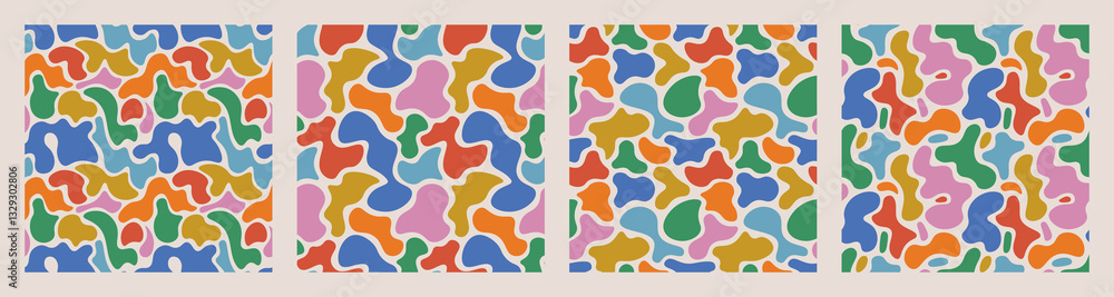 Aufkleber seamless abstract organic pattern with colorful irregular shapes in retro style. modern decorative b