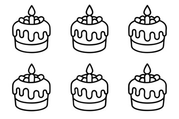 ice birthday cake icon set line art silhouette vector illustration