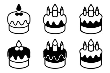 ice birthday cake icon set line art silhouette vector illustration