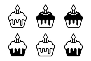 ice birthday cake icon set line art silhouette vector illustration