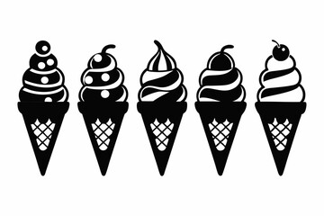 ice cream cone icon set line art silhouette vector illustration