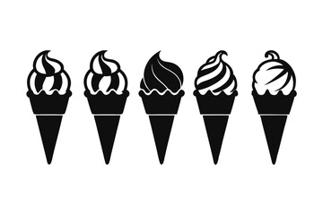 ice cream cone icon set line art silhouette vector illustration
