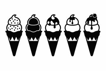 ice cream cone icon set line art silhouette vector illustration