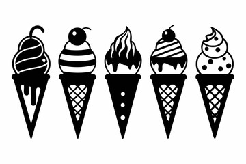 ice cream cone icon set line art silhouette vector illustration