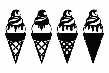 ice cream cone icon set line art silhouette vector illustration