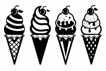 ice cream cone icon set line art silhouette vector illustration