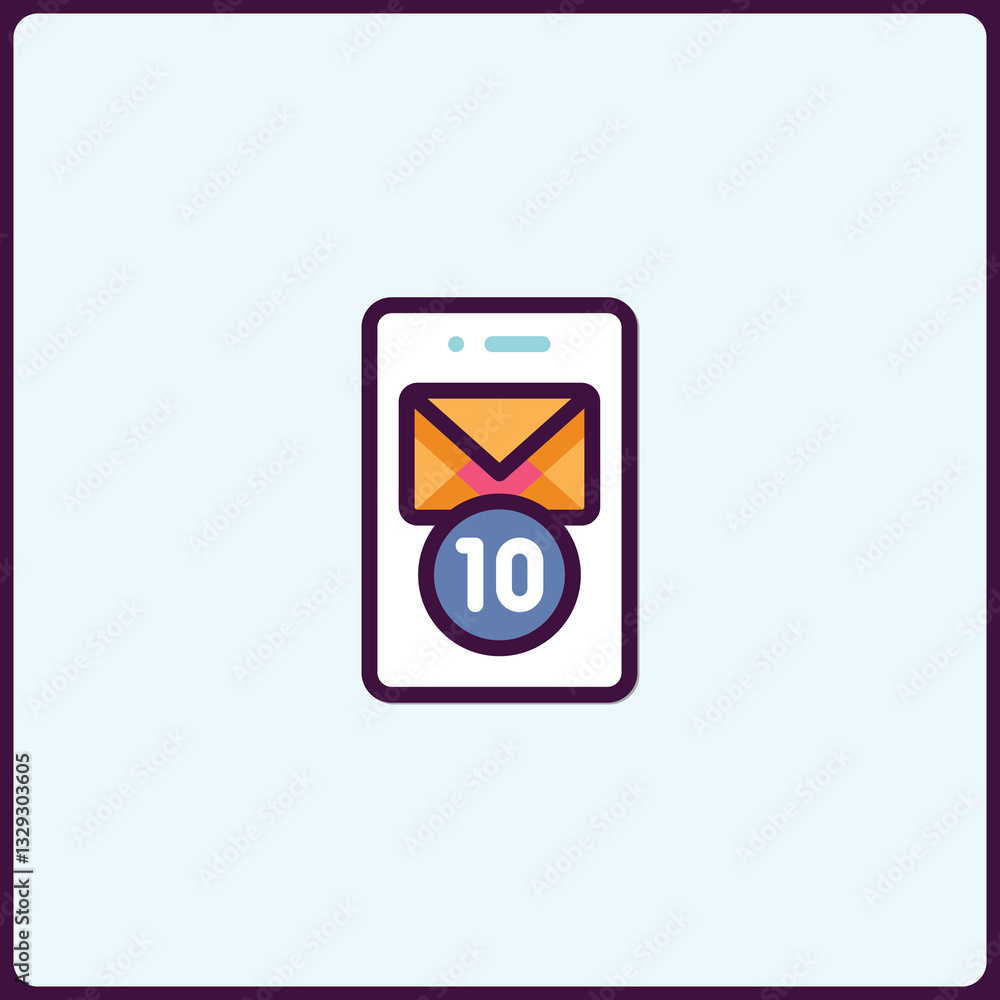 Aufkleber notification alert on smartphone displaying ten unread messages minimal icon