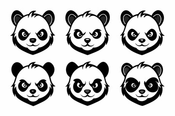 panda head logo icon set line art silhouette vector illustration