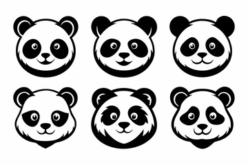 panda head logo icon set line art silhouette vector illustration