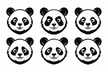 panda head logo icon set line art silhouette vector illustration