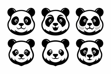 panda head logo icon set line art silhouette vector illustration