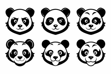 panda head logo icon set line art silhouette vector illustration
