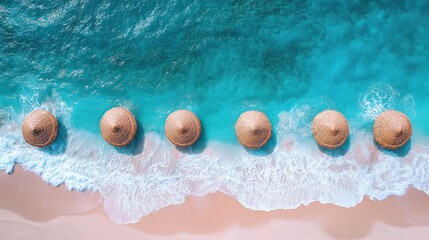 Aerial View of Beach with Umbrellas