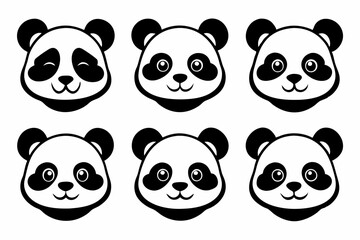 panda head logo icon set line art silhouette vector illustration