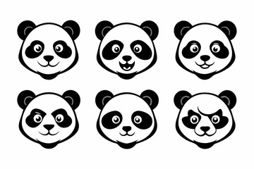 panda head logo icon set line art silhouette vector illustration