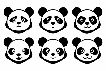panda head logo icon set line art silhouette vector illustration