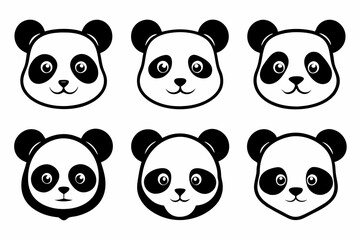 panda head logo icon set line art silhouette vector illustration