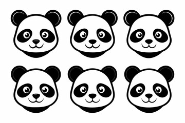 panda head logo icon set line art silhouette vector illustration
