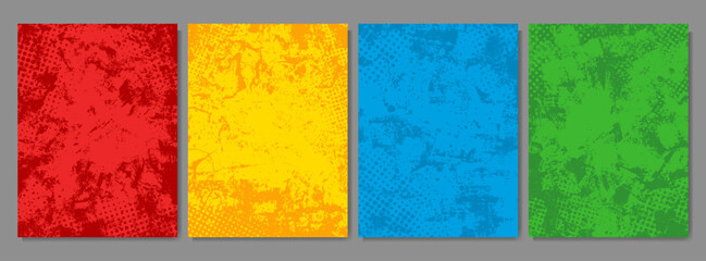 Vector illustration. Funny bright grunge brochure card template. Retro comic empty colorful backgrounds set. Vintage design elements for poster, cover, layout, brochure, magazine, card. Pop art style © VVadi4ka