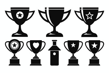 trophy icon set line art silhouette vector illustration