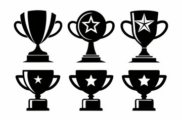 trophy icon set line art silhouette vector illustration
