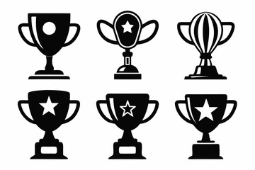trophy icon set line art silhouette vector illustration