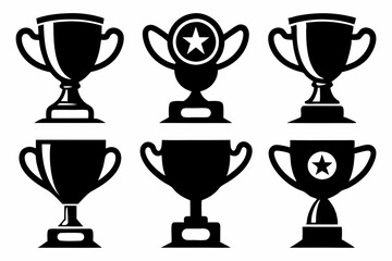 trophy icon set line art silhouette vector illustration
