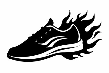 fiery running shoes line art silhouette vector illustration