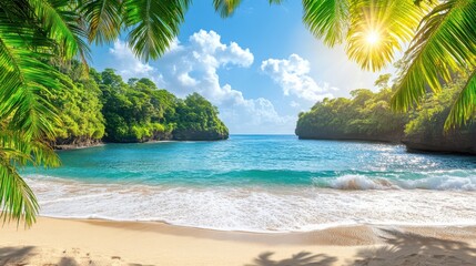 Idyllic Tropical Beach with Lush Foliage