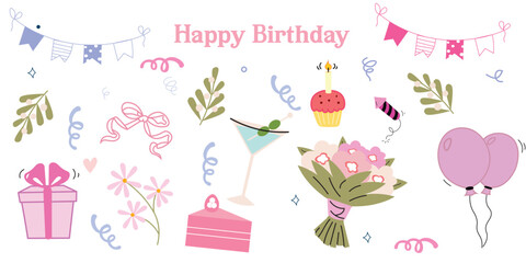 A cheerful birthday celebration with cakes, gifts, flowers, and sweets! Festive decorations, wrapped presents, and colorful balloons create the perfect party atmosphere for unforgettable moments and s