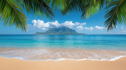 Tropical Beach with Mountain View