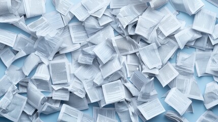 Disordered pages scattered across a blue surface