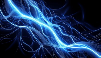 Obraz premium Electric blue lines pulse and dance over a deep black background, creating a dynamic and mesmerizing contrast that evokes energy and movement in a futuristic, electrifying display. 