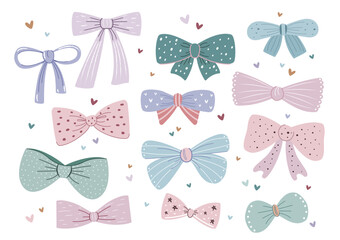 Collection of whimsical hand-drawn bows set