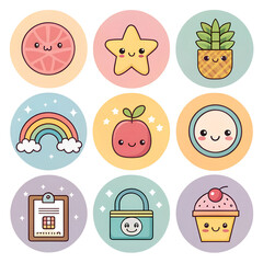Fototapeta premium Cute graphic icons featuring colorful elements suitable for various digital projects PNG transparent stickers,