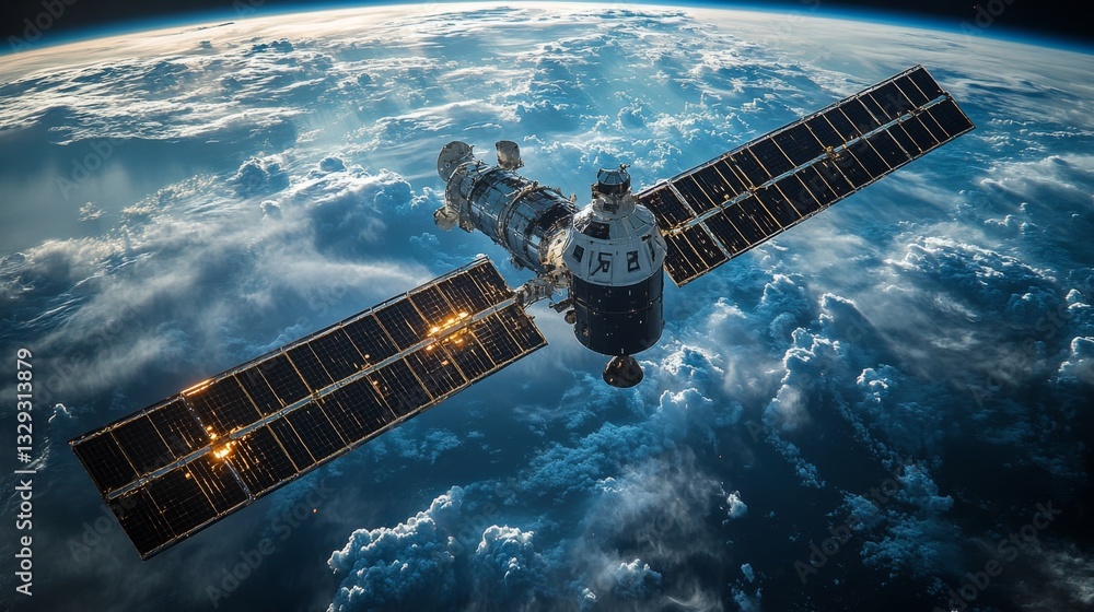 Aufkleber A satellite equipped for telemetry transmits data while orbiting Earth. This advanced spacecraft studies cosmic radiation and the atmosphere, enhancing astrophysics research.