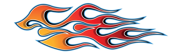 Fire flames racing car decal vector art graphic. Burning tire and flame sports car body side vinyl decal. Side speed decoration for cars, auto, truck, boat, suv, motorcycle.