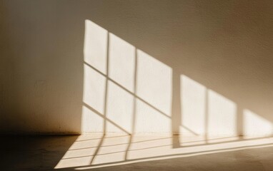 Sunlight streams through multi-pane window casting shadows on textured interior wall and floor