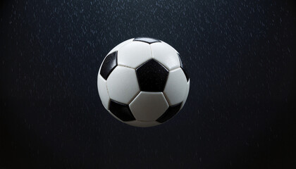 Fototapeta premium Football suspended mid-air in a torrential rain, showcasing motion and intensity