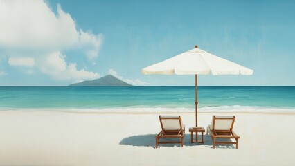 Idyllic Beach Scene with Umbrella and Chairs