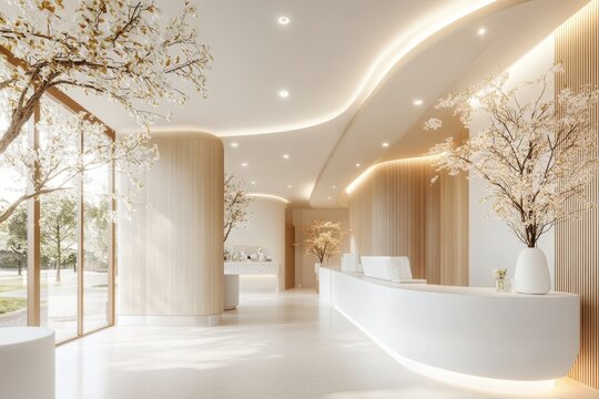 A 3D-rendered scene of a welcoming clinic environment, with vibrant and modern design elements, showcasing inclusivity and support for patients