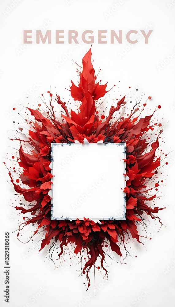 Aufkleber emergency burst with red foliage and square empty frame artwork