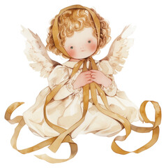 PNG Coquette angel statue illustration watercolor ribbon.