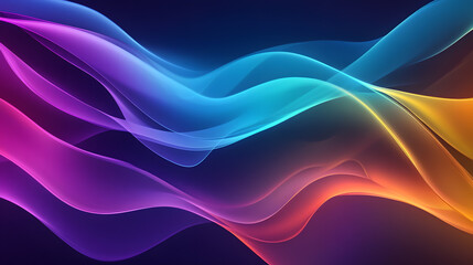 Colorful abstract waves with iridescent lighting effects create dynamic and vibrant visual. flowing lines and gradient hues evoke sense of movement and energy