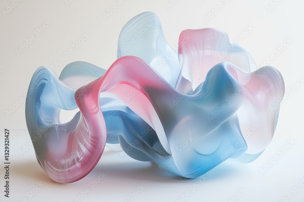 Poster abstract pastel sculpture designed with flowing shapes and soft colors, creating a serene and modern