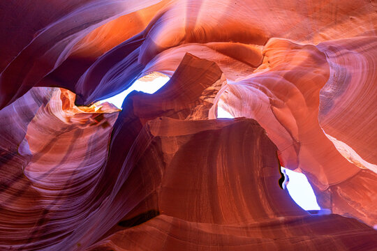 View of antelope canyon with beautiful rock formations and sunlight, Page, Arizona, United States.