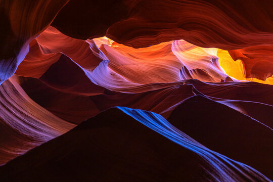 View of beautiful antelope canyon with vibrant colors and dramatic rock formations, Page, Arizona, United States.