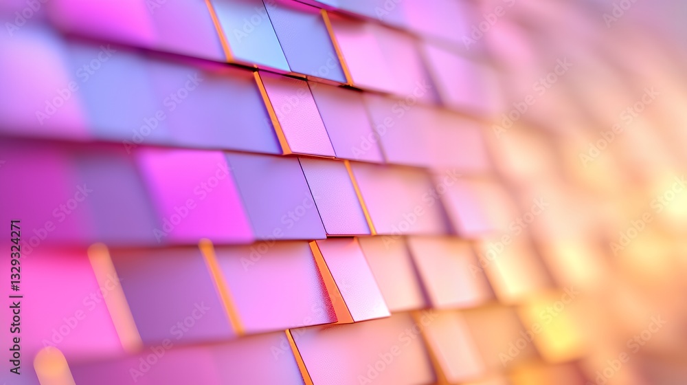 Poster abstract square tiles arranged pattern with holographic and iridescent effects