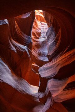View of antelope canyon with beautiful rock formations and wavy patterns, Page, Arizona, United States.