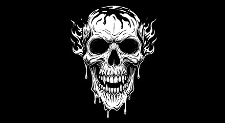 Fiery Skull Drip: Melted Bone and Burning Flames Design